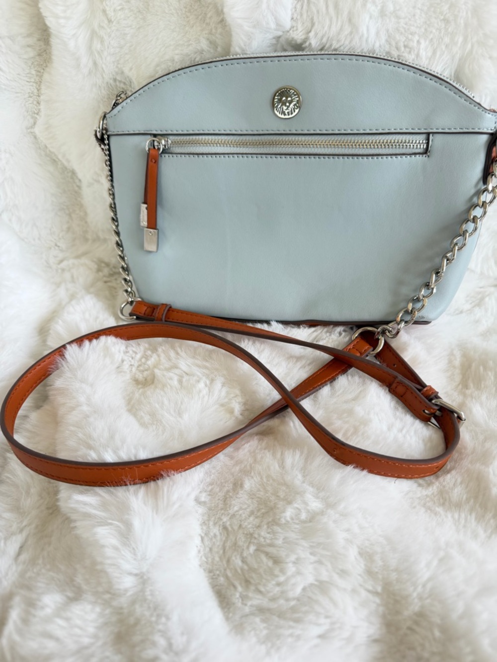 Anne Klein Light Blue Crossbody with Tan Strap With Charm